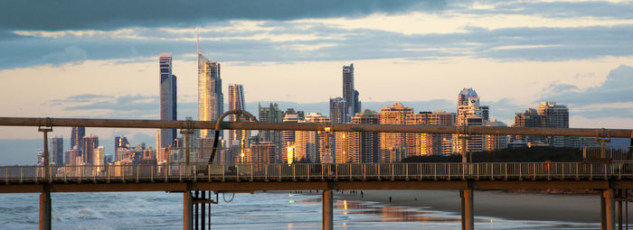 City skyline at dusk