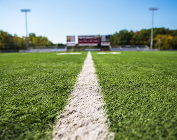 Close-up of soccer field against sky