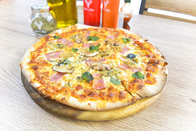 Close-up of pizza on table