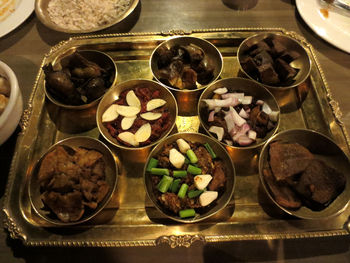 High angle view of food on table