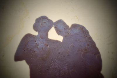 Shadow of man standing against wall