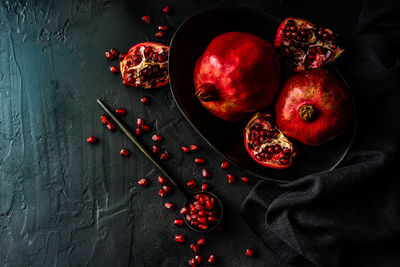 High angle view of fruits in bowl on table