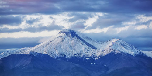Avachinsky volcano in kamchatka peninsula. selective focus