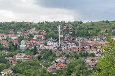 High angle view of townscape against sky