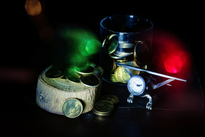 High angle view of objects on table