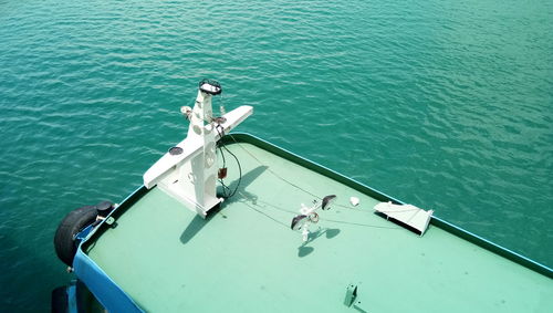 High angle view of boat moored in sea