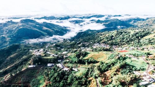 High angle view of mountains against sky