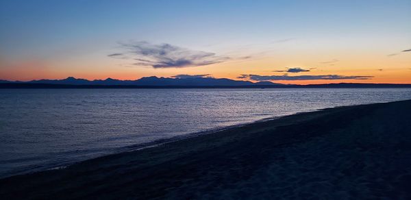 Scenic view of beach against sky during sunset