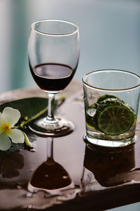 Close-up of wine glass on table