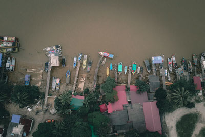 High angle view of trees in city