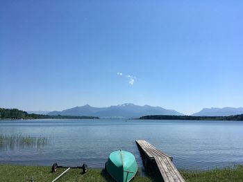 Scenic view of lake against blue sky