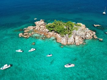 High angle view of boats in sea