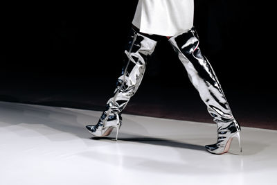 Shiny silver high boots. women's creative stylish modern fashion
