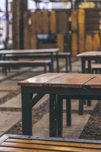 Close-up of empty chairs and table in restaurant