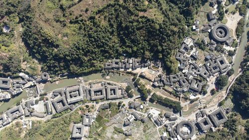 High angle view of buildings in city
