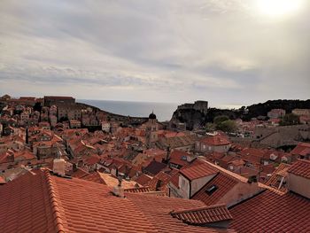 High angle view of townscape against sky