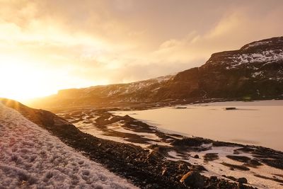 Scenic view of sea at sunset