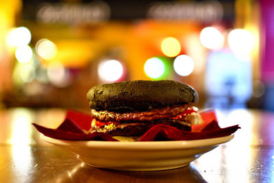 Close-up of cake on table in restaurant