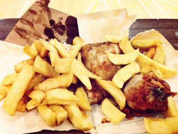 Close-up of french fries on plate