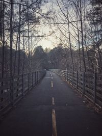 Road amidst bare trees against sky