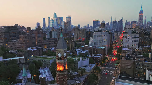 High angle view of buildings in city