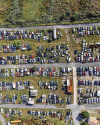 High angle view of parking lot