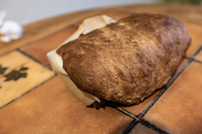 High angle view of bread on table