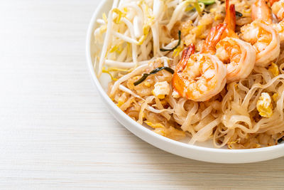 Close-up of noodles in bowl on table