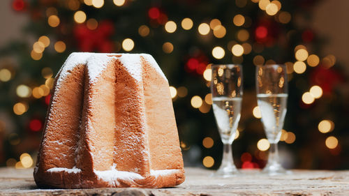 Pandoro and glasses of champagne
