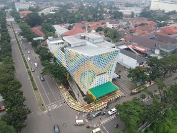 High angle view of city buildings