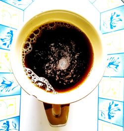 Directly above shot of coffee cup on table