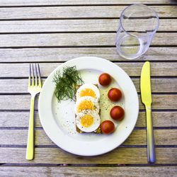 Directly above shot of breakfast served on table