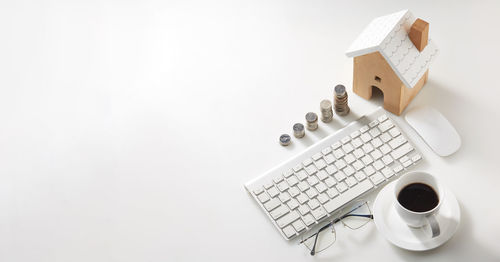 High angle view of computer keyboard on table