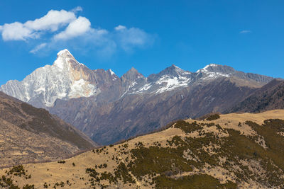 Scenic view of snowcapped mountains against sky