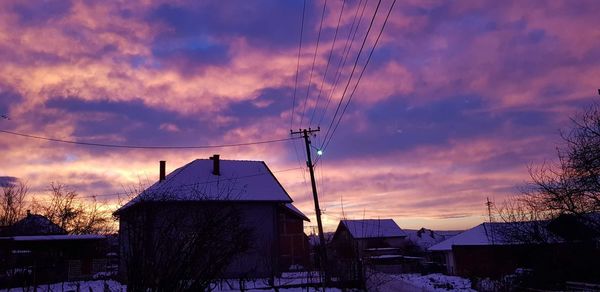 Houses against sky during sunset