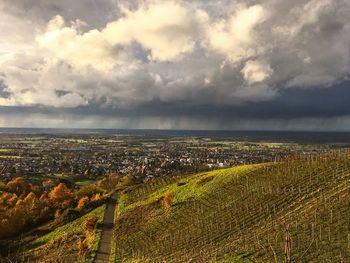 Scenic view of landscape against cloudy sky