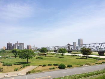 View of city against cloudy sky