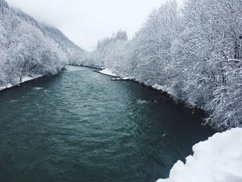 Scenic view of river against sky during winter