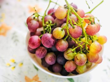 Close-up of grapes in bowl on table