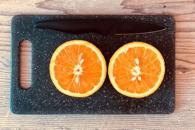 Directly above shot of orange slices on table