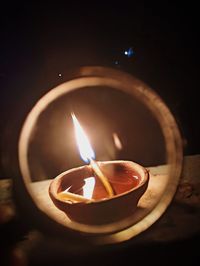 Close-up of lit tea light candle