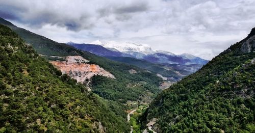 Scenic view of mountains against cloudy sky