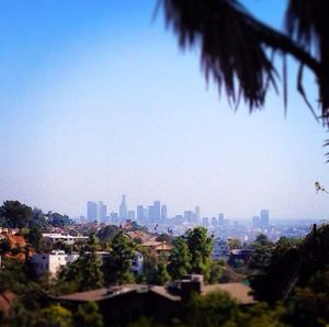 View of buildings against clear sky