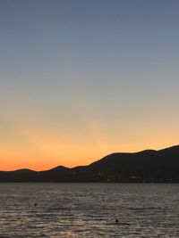 Scenic view of sea against clear sky during sunset