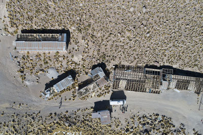Old mining town in el tatio from aerial view.