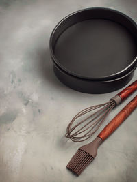 High angle view of fork on table