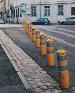 Traffic cone on street in city