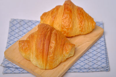 High angle view of bread in plate on table