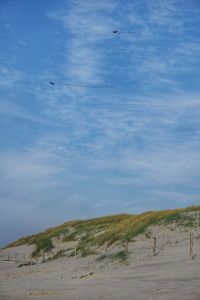 Scenic view of beach against blue sky