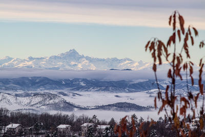 Scenic view of snowcapped mountains against sky